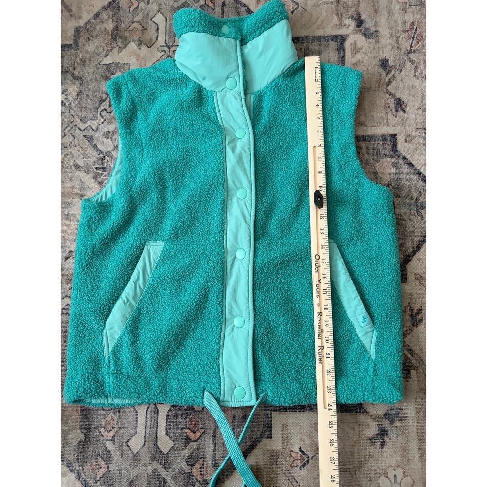 JoyLab Womens S High Pile Fleece Vest Turquoise Green Snap Front Sherpa - Picture 6 of 7
